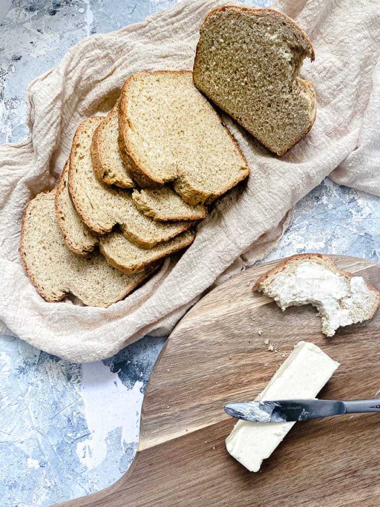 sliced wheat bread with butter