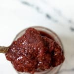 close up of spoon of jam