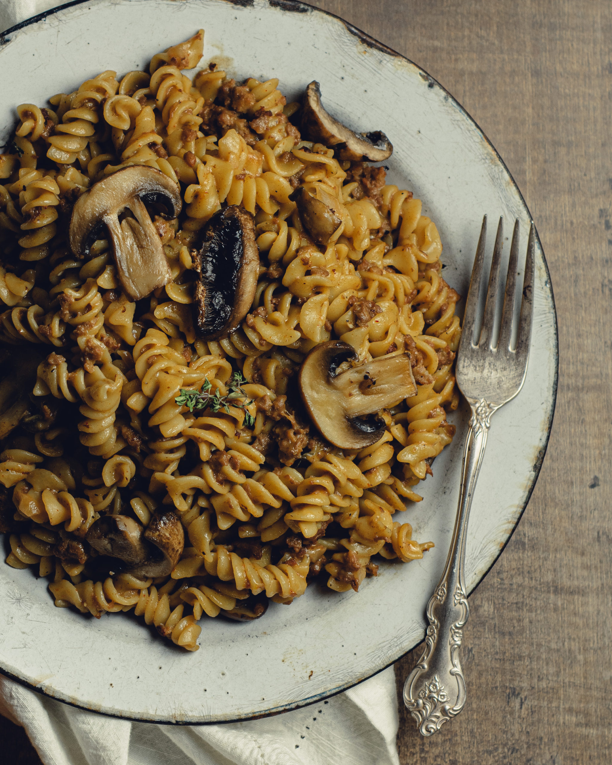 plate and fork of mushroom stroganoff